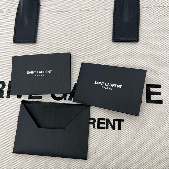 Saint Laurent Rive Gauche North South Linen and Leather Tote White Black Bag - Picture 12 of 13